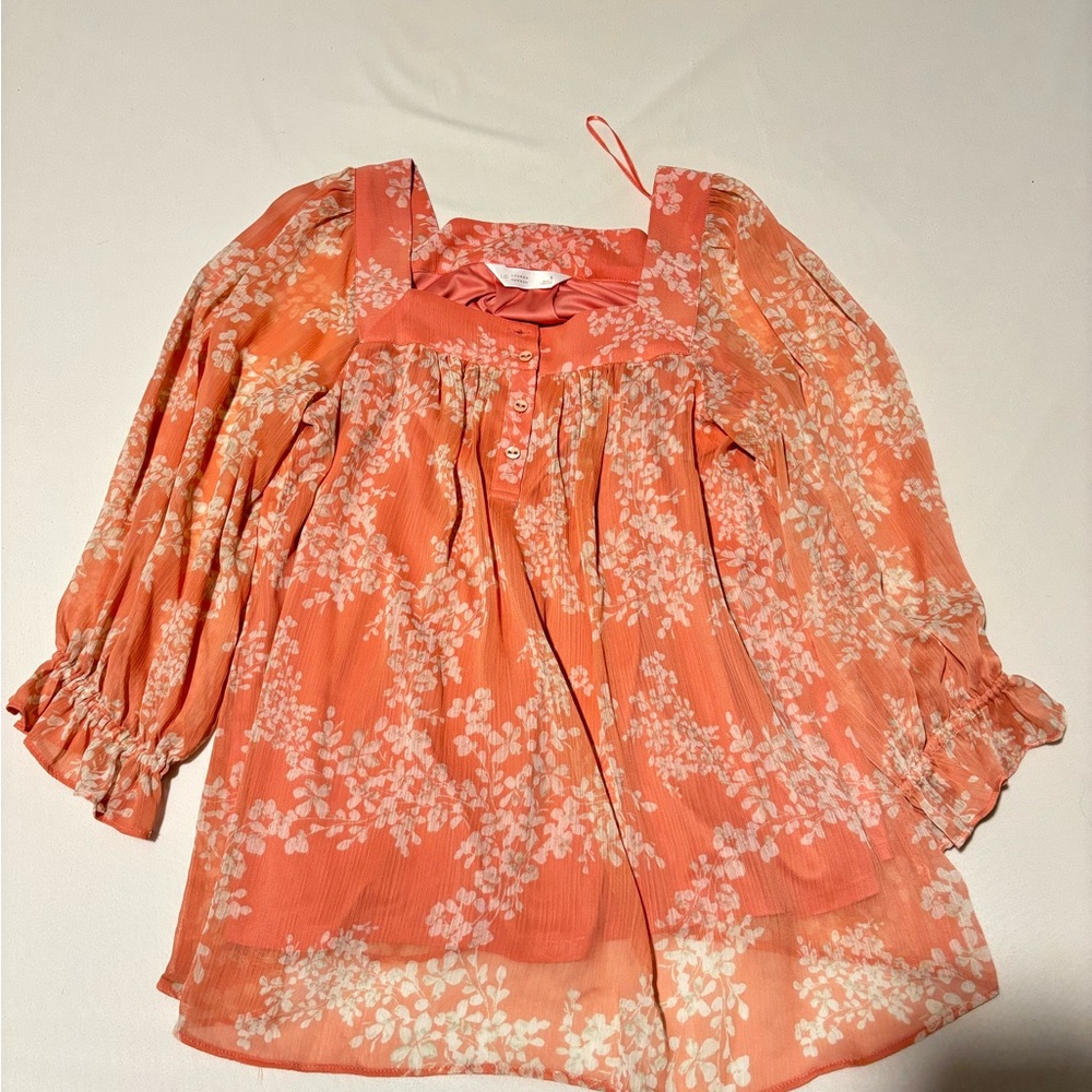 LC Lauren Conrad Coral and White Floral Blouse